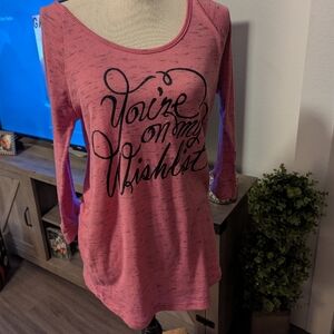 Pink Long Sleeve maternity top with Script Design.
